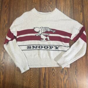AE x Peanuts Snoopy Women’s  Knit Crewneck Sweater Varsity Stripe Cropped Size S